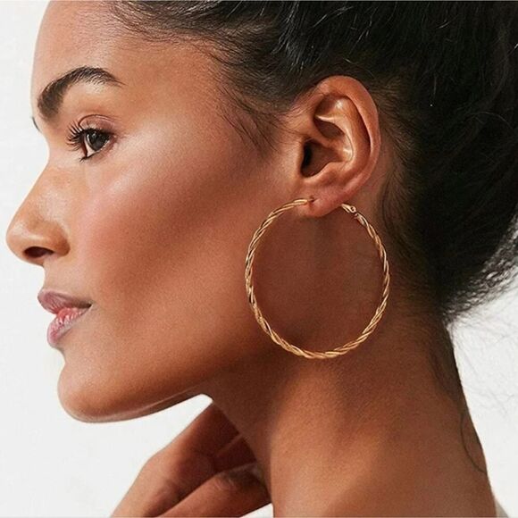 Gold-Tone Textured Hoop Earring Set, 3-Piece - Picture 7 of 7